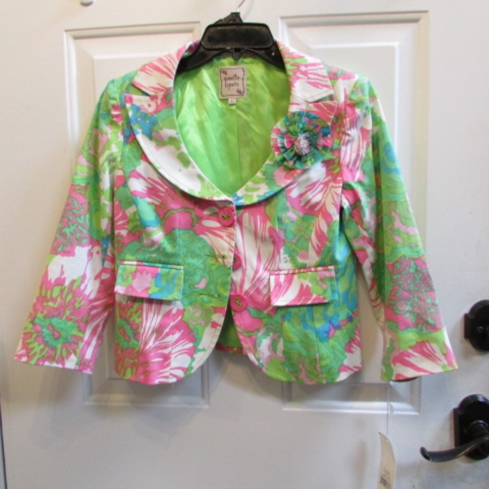new NANETTE LAPORE floral green/pink crop front buttons Blazer Sz 4 - Picture 4 of 14